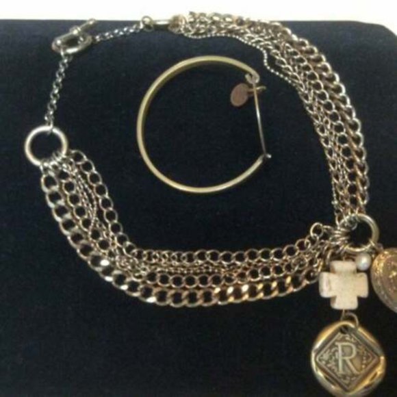 Designer Initial "R" Name Gold Tone Brass? Bracelet-Cross Necklace Jewelry - Picture 6 of 8